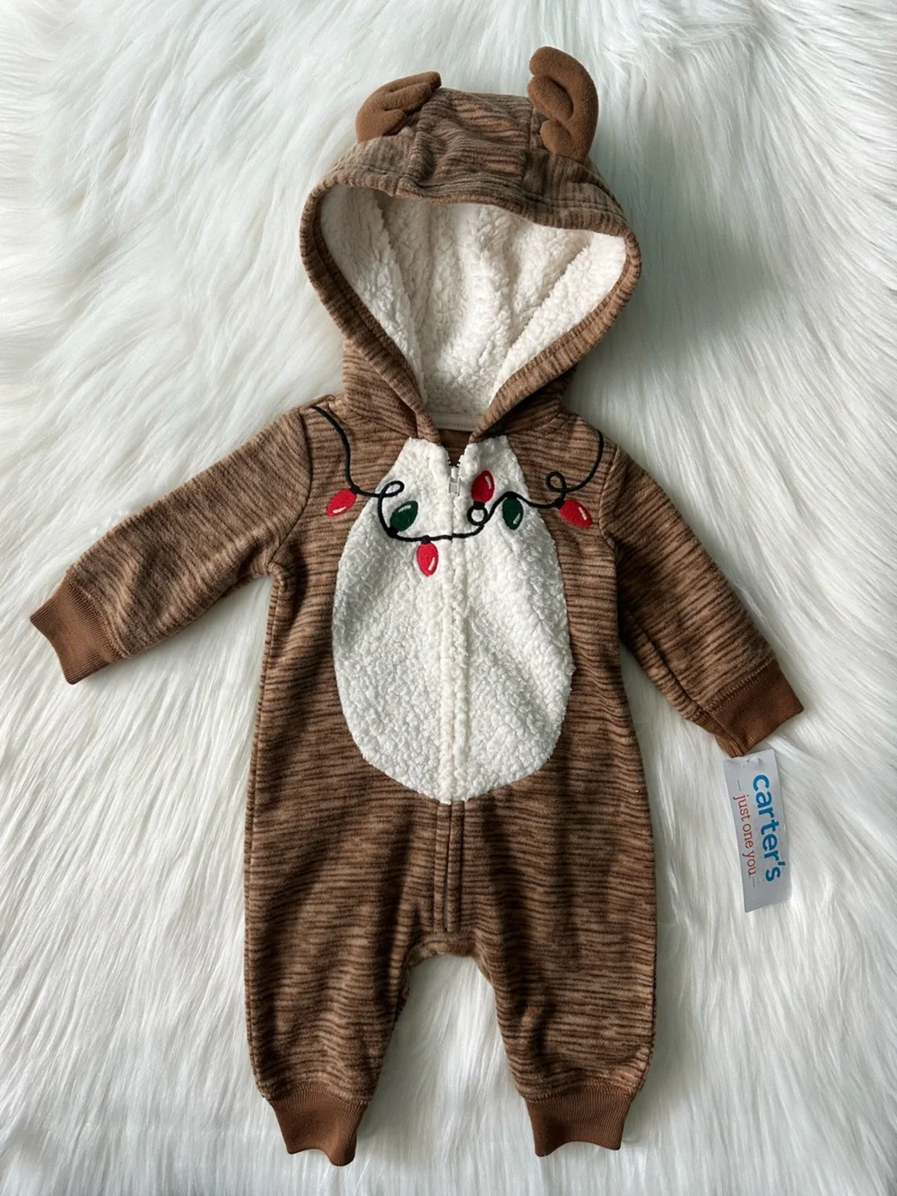 NWT Carter's Festive Reindeer Hooded Footie Size New Born